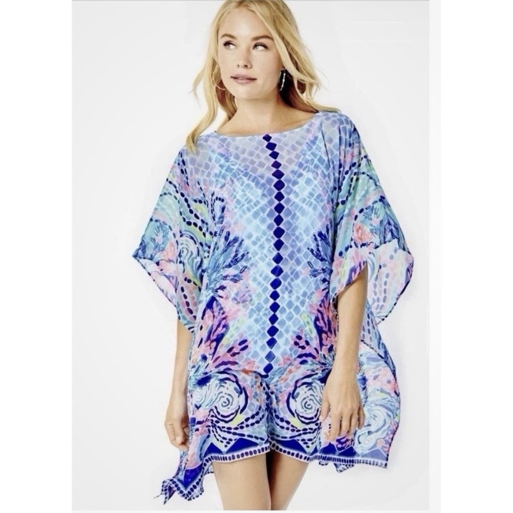 Lilly Pulitzer Multi Hidden Treasure Alvaro Poncho Swim Cover Up Size Large XL